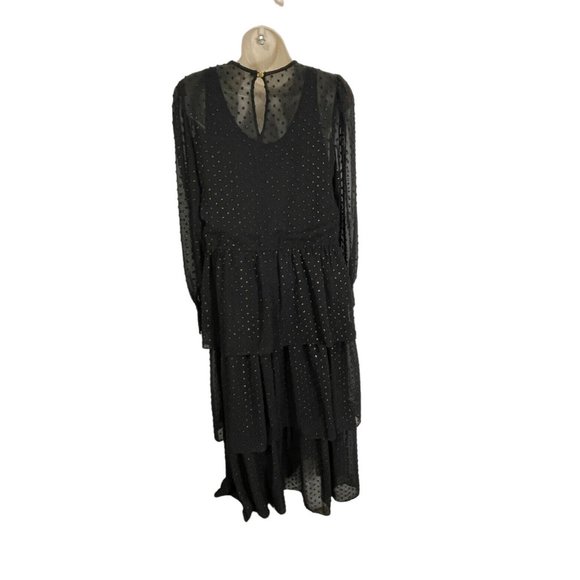 JULIA JORDAN Women's Metallic Fil Coupe Long Sleeve Chiffon Black Dress - Picture 3 of 16